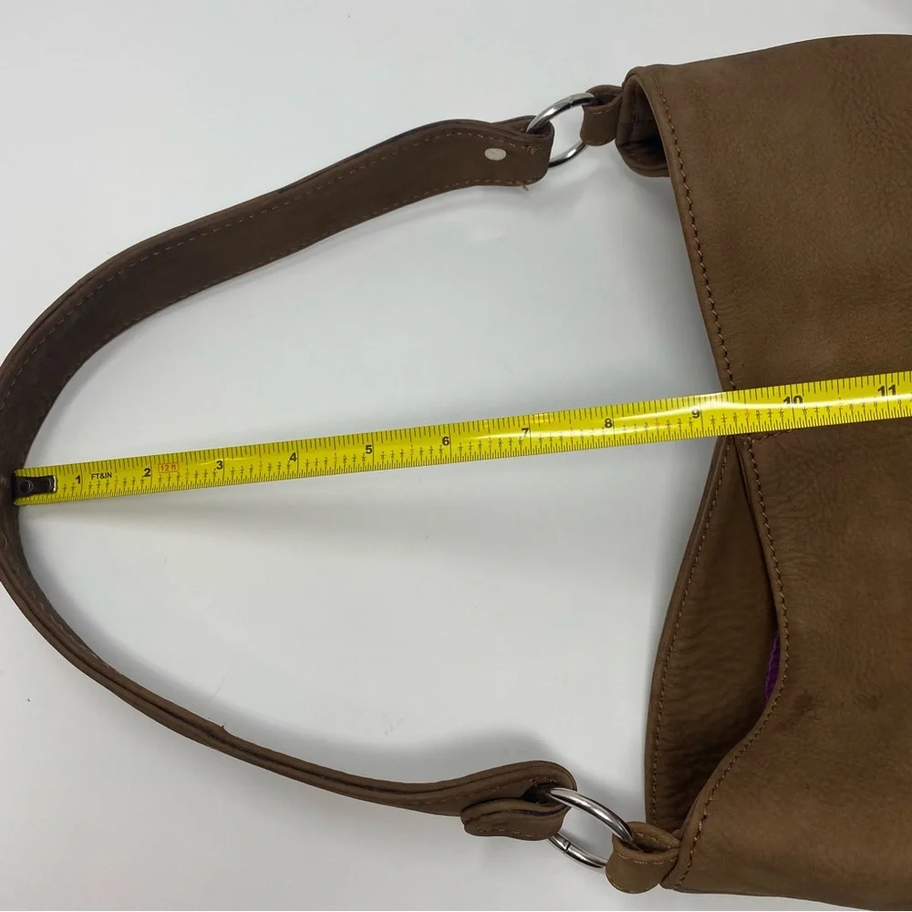 Brown Suede Shoulder Hobo Bag with Dark Trim